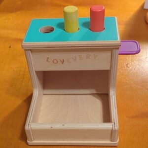 Lovevery Wooden Pounding Bench Toy - Teal Top with Yellow & Red Pegs